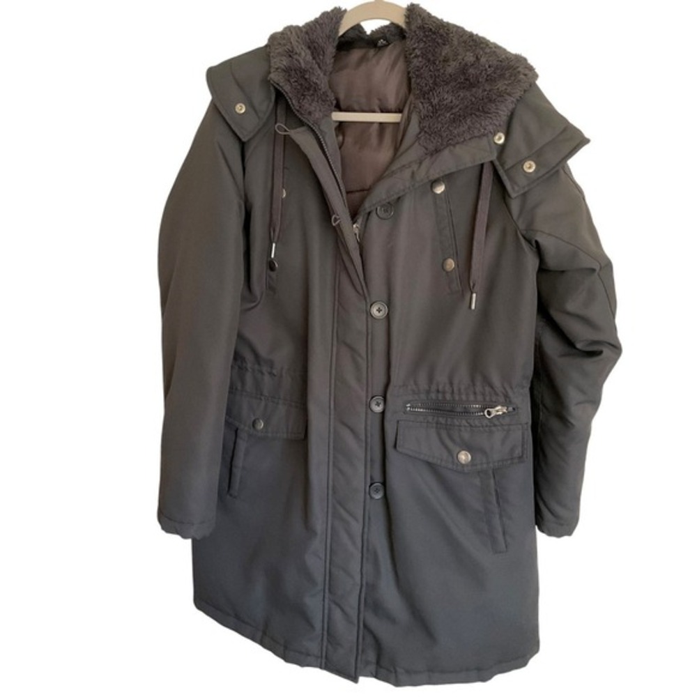 Swiss Tech Boys Greystone Parka Jacket Gray Faux Fur Hood L 12-14‎ Winter Coat